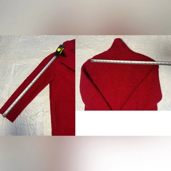 Charlie B Boucle Red Knit Jacket Coat Snap Front long sleeve stretch 60s Sz Med - Picture 15 of 16